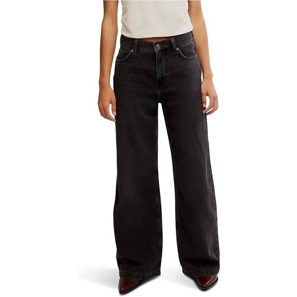 We The Free Free People Wide Leg Baggy Jeans Black Wash High Rise Button Fly 27